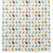 鳥カラフルミッドセンチュリーモダンレトロ シャワーカーテン (正面)