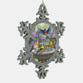 鳥カラフル浴花園 スノーフレークピューターオーナメント (左)