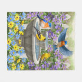 鳥カラフル浴花園 フリースブランケット (正面(横))