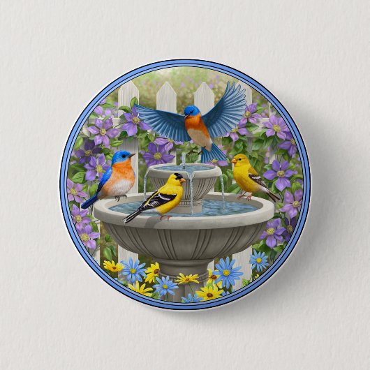 鳥カラフル浴花園 缶バッジ (正面)