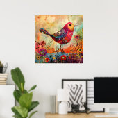 鳥カラフル混合メディアポスター ポスター (ホームオフィス)