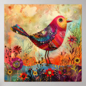 鳥カラフル混合メディアポスター ポスター (正面)