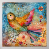 鳥カラフル混合メディアポスター ポスター (正面)