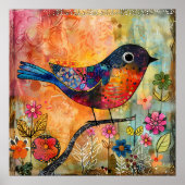 鳥カラフル混合メディアポスター ポスター (正面)