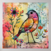 鳥カラフル混合メディアポスター ポスター (正面)