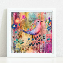 鳥カラフル混合メディアポスター