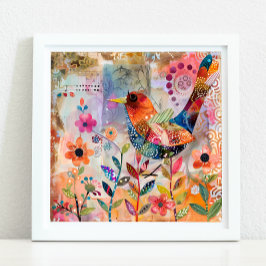 鳥カラフル混合メディアポスター ポスター