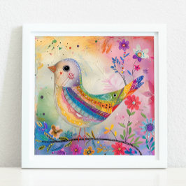 鳥カラフル混合メディアポスター ポスター