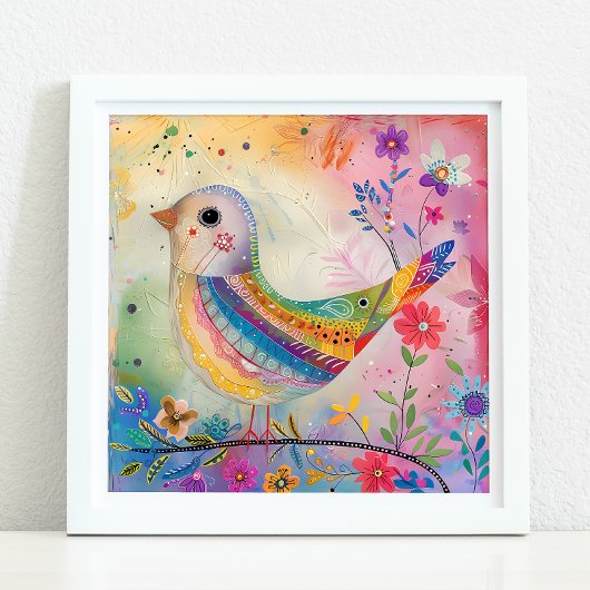 鳥カラフル混合メディアポスター ポスター