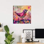 鳥カラフル混合メディアポスター ポスター (ホームオフィス)
