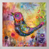 鳥カラフル混合メディアポスター ポスター (正面)