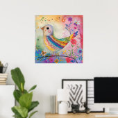 鳥カラフル混合メディアポスター ポスター (ホームオフィス)