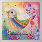 鳥カラフル混合メディアポスター ポスター (正面)