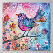 鳥カラフル混合メディアポスター ポスター (正面)