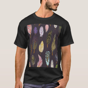 鳥カラフル羽水色パターン Tシャツ