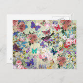 鳥カラフル蝶ヴィンテージ花模様 ポストカード (正面/裏面)