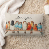 鳥カラフル類ヴィンテージ名前をカスタムする ランバークッション (ブランケット)