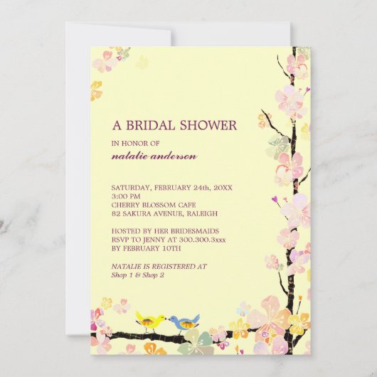 鳥キスをするクリーミーブライダルシャワー 招待状 (正面)