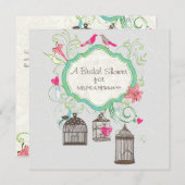 鳥ケモダンージメイソンジャールハートフローラブライダルシャワー 招待状 (正面/裏面)