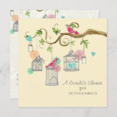 鳥ケモダンージメイソンジャールハートフローラブライダルシャワー 招待状 (正面/裏面)