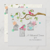 鳥ケモダンージメイソンジャールハートフローラブライダルシャワー 招待状 (正面/裏面)