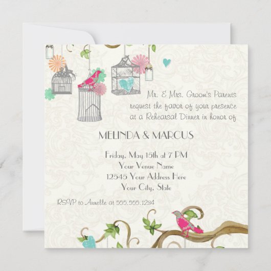 鳥ケモダンージメイソンジャールハートフローラブライダルシャワー 招待状 (裏面)