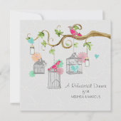 鳥ケモダンージメイソンジャールハートフローラブライダルシャワー 招待状 (正面)