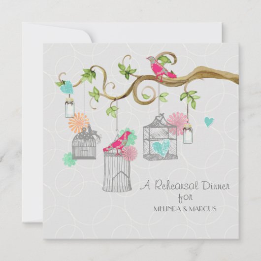 鳥ケモダンージメイソンジャールハートフローラブライダルシャワー 招待状 (正面)