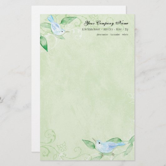 鳥コンテンポラリーが緑色の文房具に渦巻く 便箋 (正面/裏面)