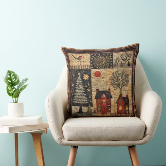 鳥サンクリスマスキルト赤い家の木の星 クッション (椅子)