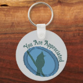 鳥シルエット鑑賞ブルーグレーありがとう キーホルダー (正面)