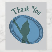 鳥シルエット鑑賞ブルーグレーありがとう ワインラベル (シングルラベル)