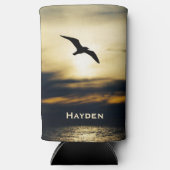 鳥シルエ飛んでいるットサンセットパーソナライズされた スリム缶クーラー (正面)