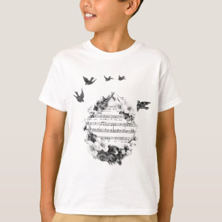 鳥シ飛んでいるートフランスの音楽フラワーズリースBir Tシャツ