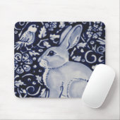 鳥タイルデザインマウス付き青と白うさぎ マウスパッド (マウス)