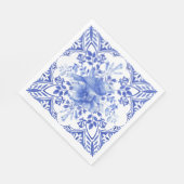 鳥ナプキン付き青と白のフローラタイル スタンダードランチョンナプキン (角)