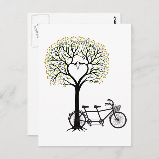 鳥ハート木とタンデム自転車 ポストカード (正面/裏面)