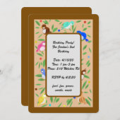 鳥パターン誕生日招待状 招待状 (正面/裏面)