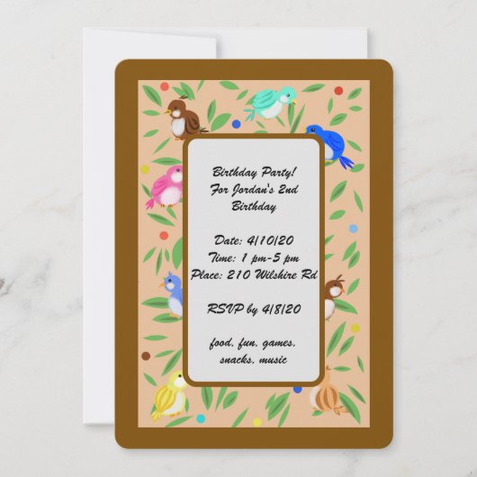 鳥パターン誕生日招待状 招待状 (正面)