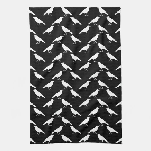 鳥パターン。 白黒のカラス。 キッチンタオル (縦)