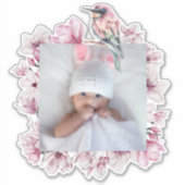 鳥パーソナライズされたと花の枠に写真を追加 シール (正面)