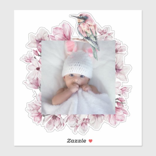 鳥パーソナライズされたと花の枠に写真を追加 シール (シート)