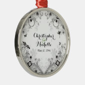 鳥パーソナライズされたと花園カップル メタルオーナメント (右)