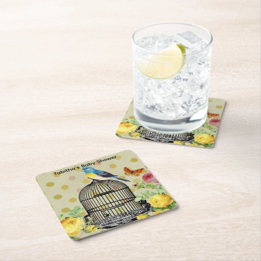 鳥パーソナライズされたと蝶の紙ドリンクコースター スクエアペーパーコースター (インサイチュ)