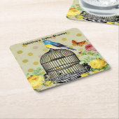 鳥パーソナライズされたと蝶の紙ドリンクコースター スクエアペーパーコースター (アングル)