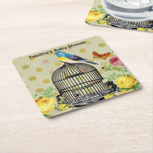 鳥パーソナライズされたと蝶の紙ドリンクコースター スクエアペーパーコースター (アングル)