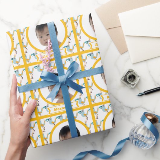 鳥パーソナライズされたファンキーベビー写真ラッピング紙 ラッピングペーパー (ギフト)