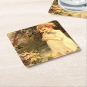 鳥ビクトリアンかわいこちゃん スクエアペーパーコースター (アングル)