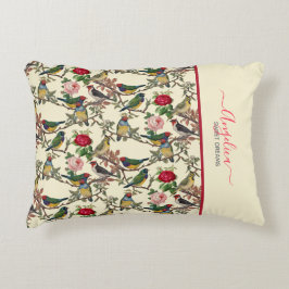 鳥ビクトリアンバラヴィンテージインスパイアクリーム アクセントクッション