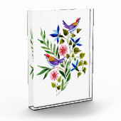 鳥ピンクと青の花水色 フォトブロック (左)